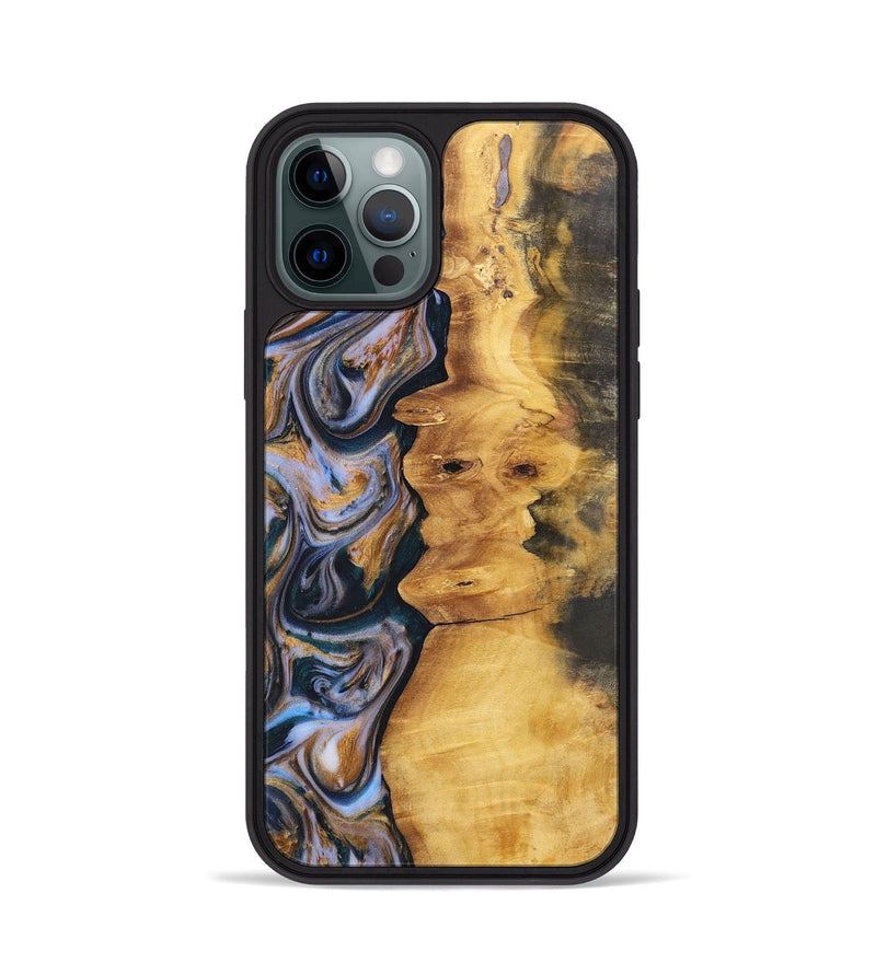 iPhone 12 Pro Wood+Resin Phone Case - Robert (Teal & Gold, 700183)