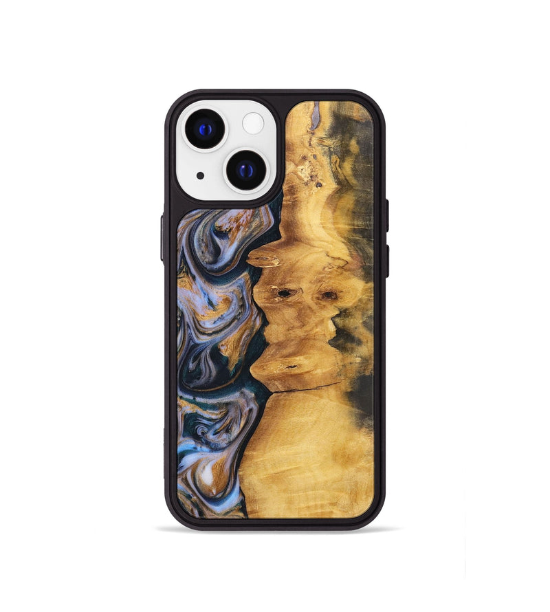 iPhone 13 mini Wood+Resin Phone Case - Robert (Teal & Gold, 700183)
