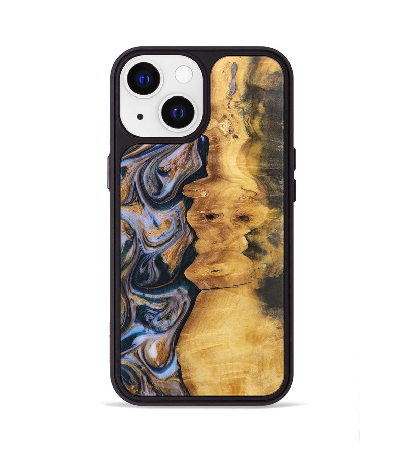 iPhone 13 Wood+Resin Phone Case - Robert (Teal & Gold, 700183)