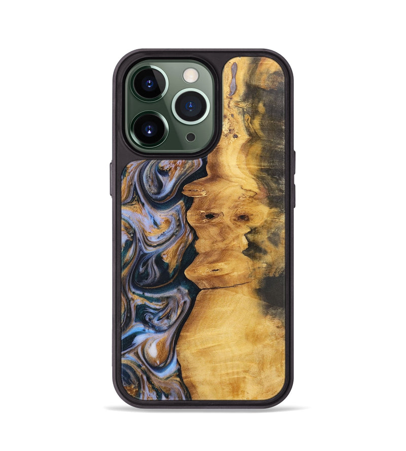 iPhone 13 Pro Wood+Resin Phone Case - Robert (Teal & Gold, 700183)