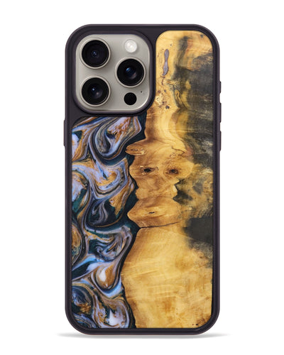 iPhone 15 Pro Max Wood+Resin Phone Case - Robert (Teal & Gold, 700183)