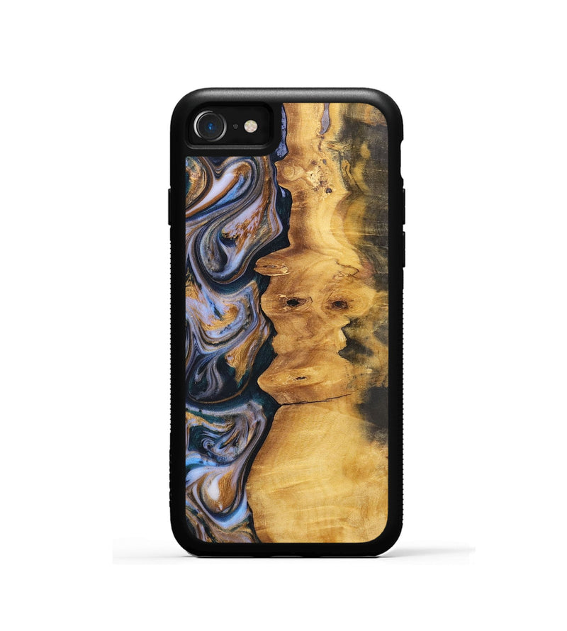 iPhone SE Wood+Resin Phone Case - Robert (Teal & Gold, 700183)