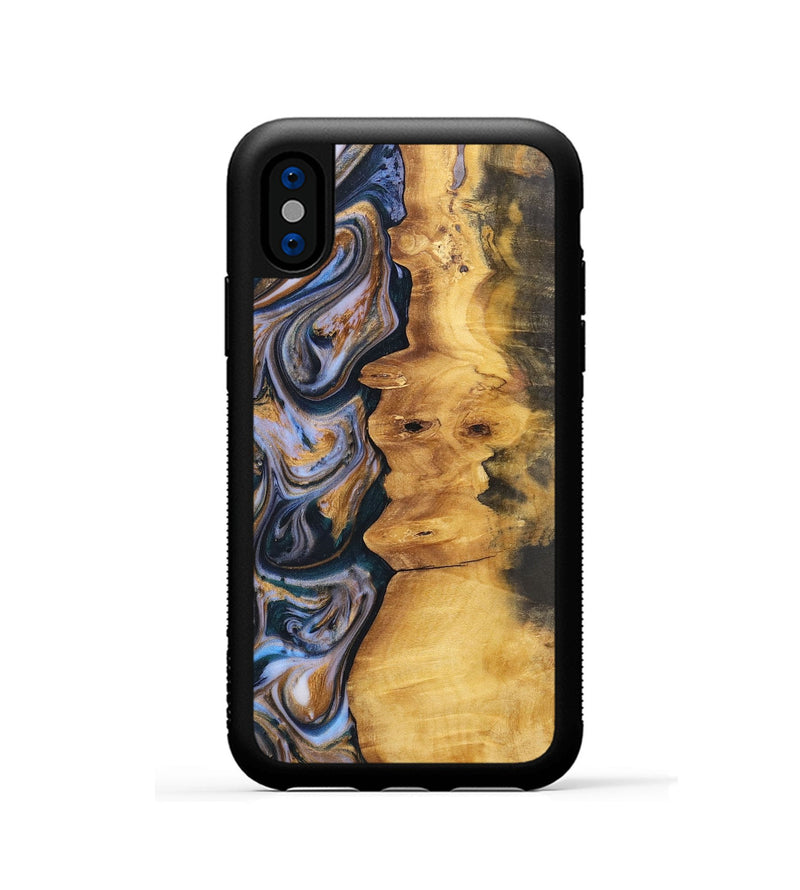 iPhone Xs Wood+Resin Phone Case - Robert (Teal & Gold, 700183)