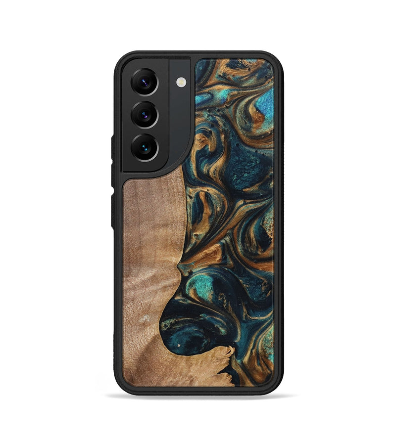 Galaxy S22 Wood+Resin Phone Case - Kaylani (Teal & Gold, 700184)