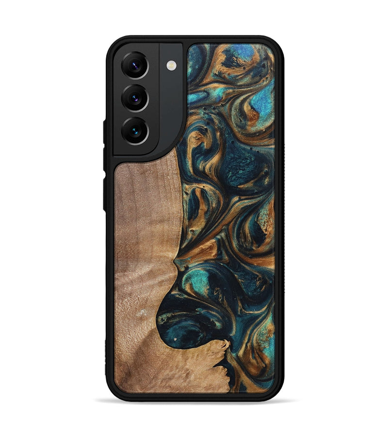 Galaxy S22 Plus Wood+Resin Phone Case - Kaylani (Teal & Gold, 700184)