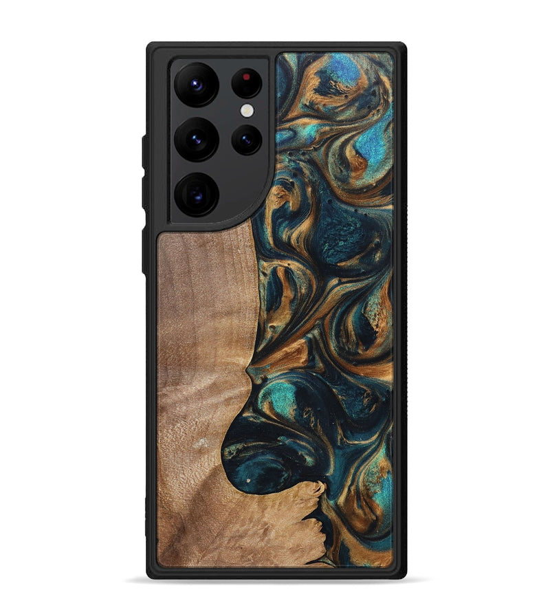 Galaxy S22 Ultra Wood+Resin Phone Case - Kaylani (Teal & Gold, 700184)