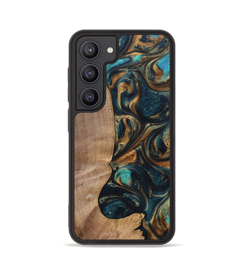 Galaxy S23 Wood+Resin Phone Case - Kaylani (Teal & Gold, 700184)