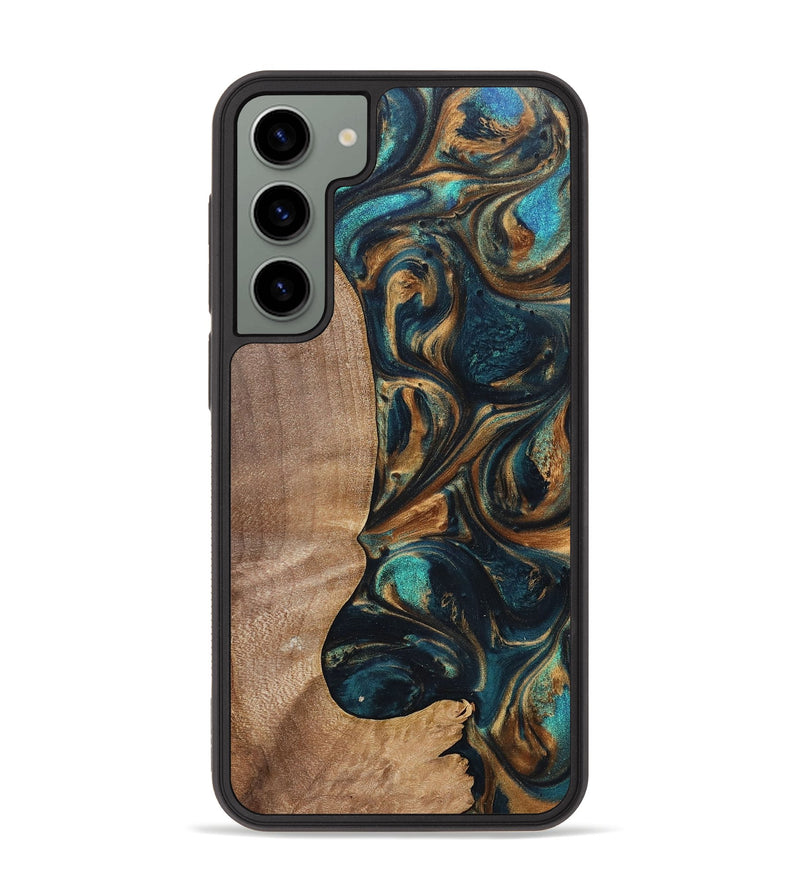 Galaxy S23 Plus Wood+Resin Phone Case - Kaylani (Teal & Gold, 700184)