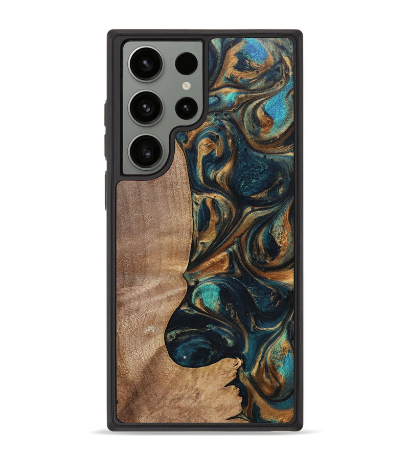 Galaxy S23 Ultra Wood+Resin Phone Case - Kaylani (Teal & Gold, 700184)