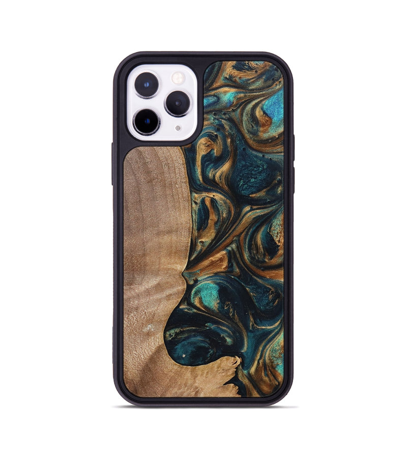 iPhone 11 Pro Wood+Resin Phone Case - Kaylani (Teal & Gold, 700184)