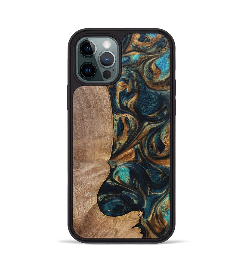 iPhone 12 Pro Wood+Resin Phone Case - Kaylani (Teal & Gold, 700184)