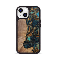 iPhone 13 Wood+Resin Phone Case - Kaylani (Teal & Gold, 700184)