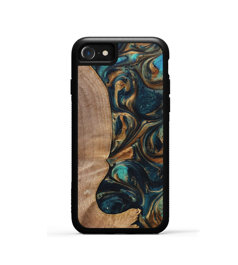 iPhone SE Wood+Resin Phone Case - Kaylani (Teal & Gold, 700184)