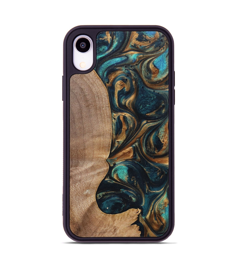 iPhone Xr Wood+Resin Phone Case - Kaylani (Teal & Gold, 700184)