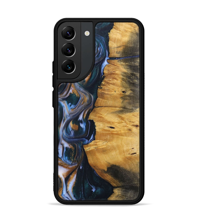 Galaxy S22 Plus Wood+Resin Phone Case - Ace (Teal & Gold, 700185)