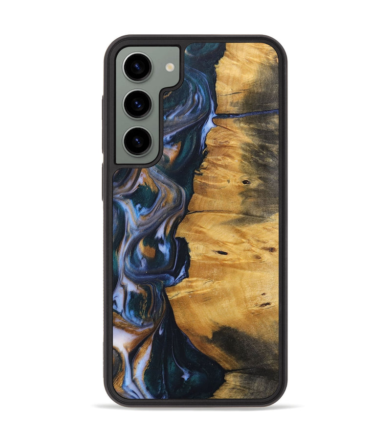 Galaxy S23 Plus Wood+Resin Phone Case - Ace (Teal & Gold, 700185)