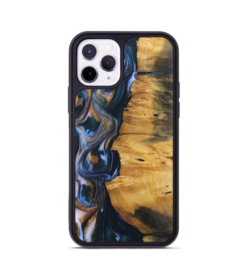 iPhone 11 Pro Wood+Resin Phone Case - Ace (Teal & Gold, 700185)