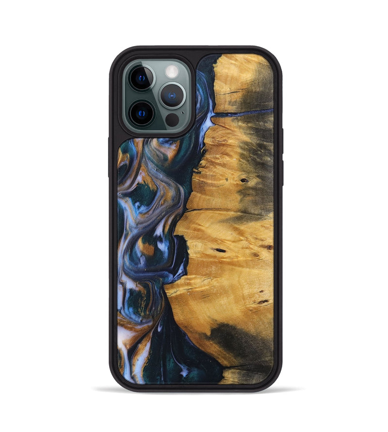 iPhone 12 Pro Wood+Resin Phone Case - Ace (Teal & Gold, 700185)