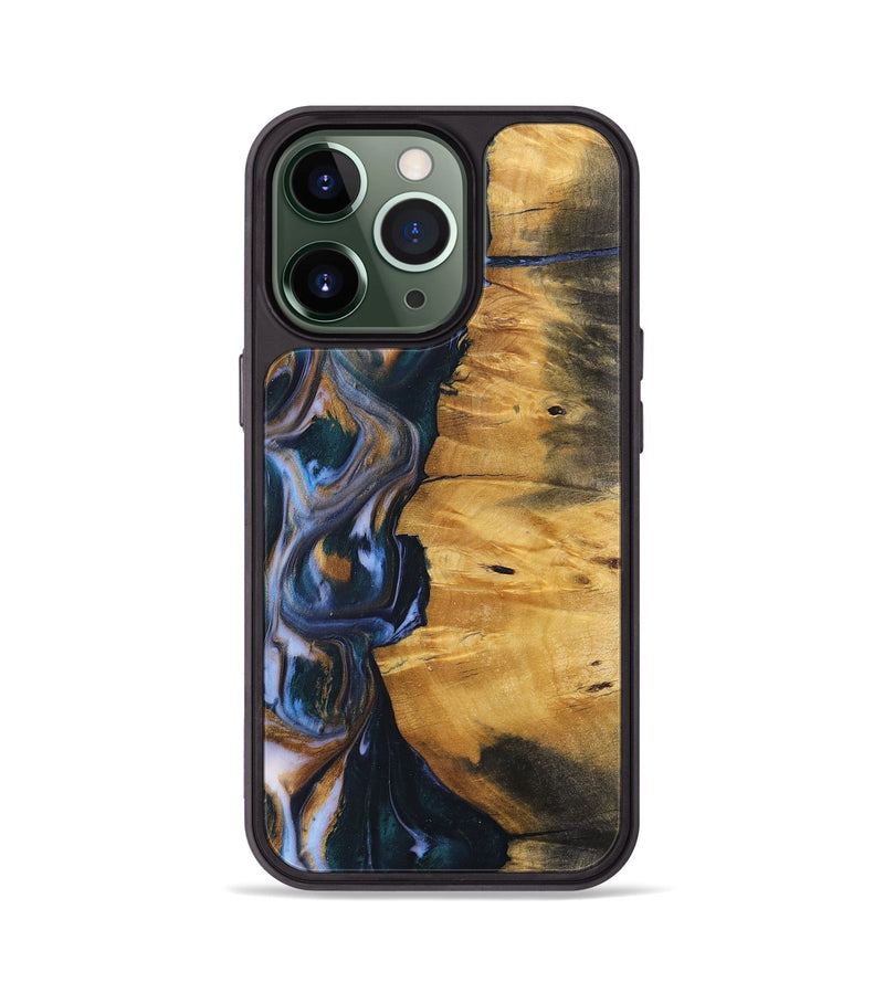 iPhone 13 Pro Wood+Resin Phone Case - Ace (Teal & Gold, 700185)