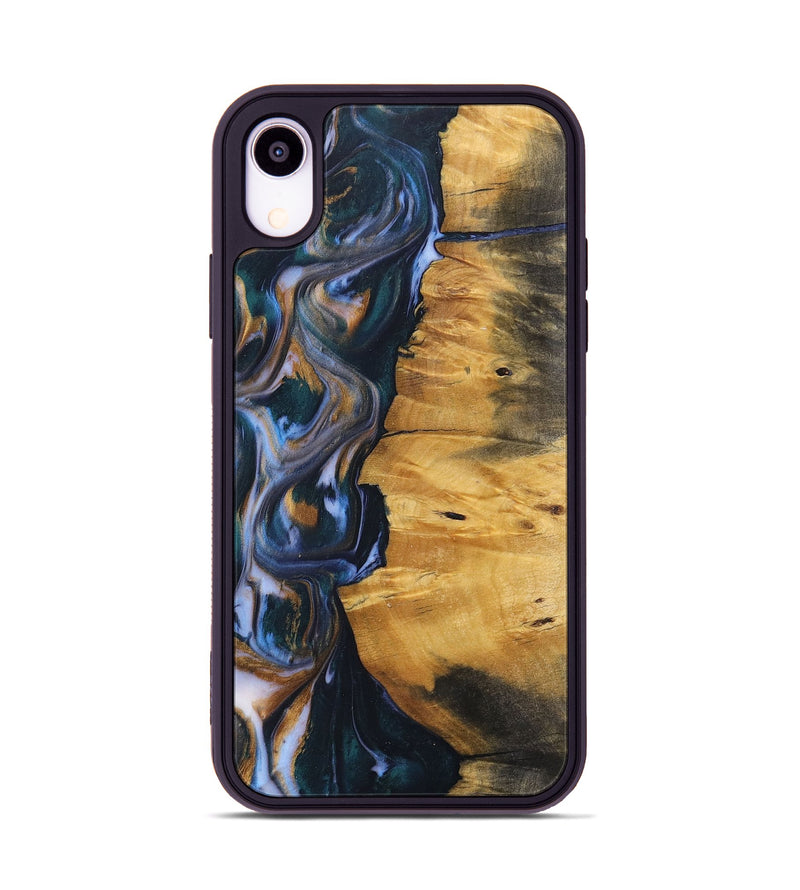 iPhone Xr Wood+Resin Phone Case - Ace (Teal & Gold, 700185)