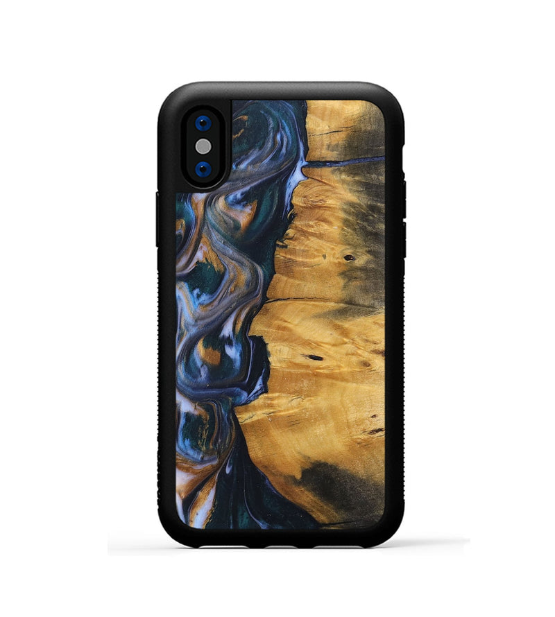 iPhone Xs Wood+Resin Phone Case - Ace (Teal & Gold, 700185)