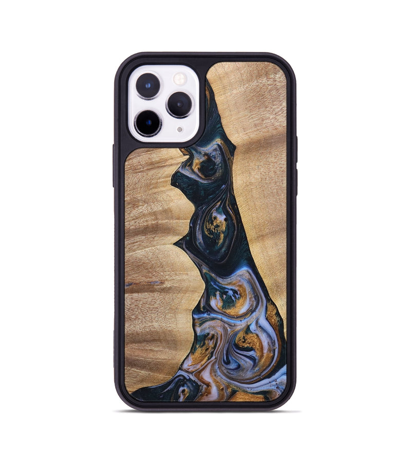 iPhone 11 Pro Wood+Resin Phone Case - Sheila (Teal & Gold, 700187)