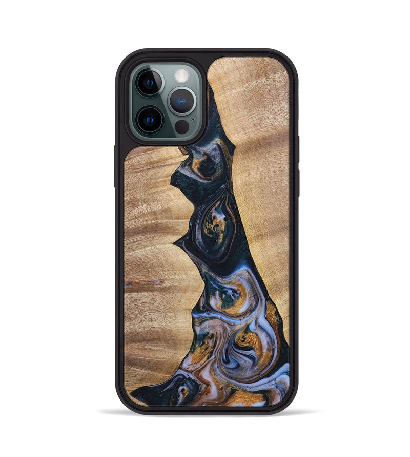 iPhone 12 Pro Wood+Resin Phone Case - Sheila (Teal & Gold, 700187)