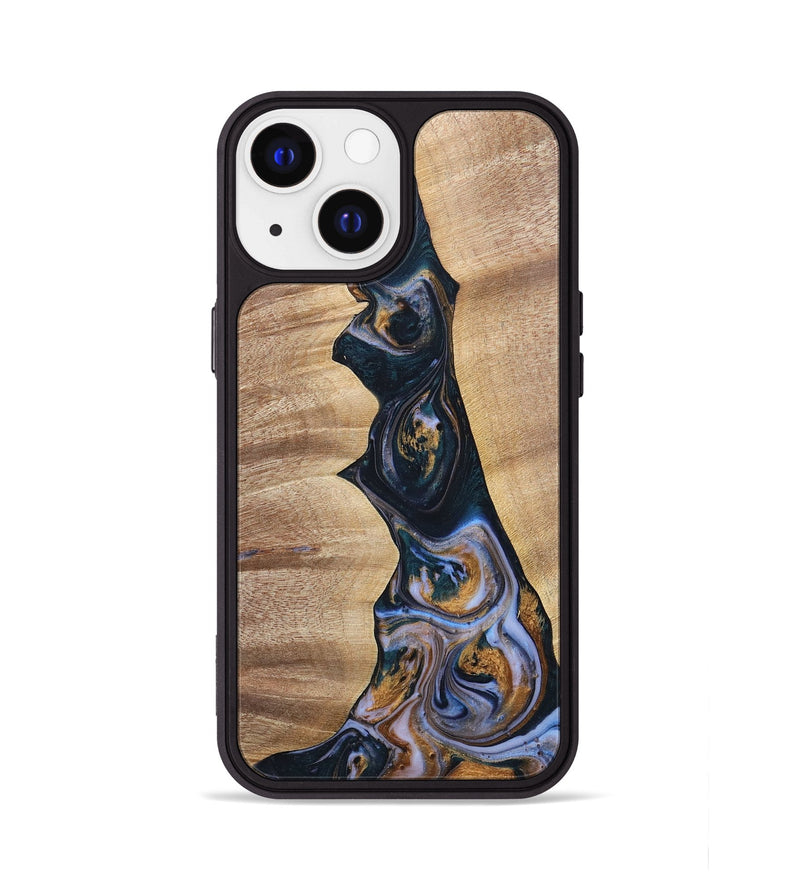 iPhone 13 Wood+Resin Phone Case - Sheila (Teal & Gold, 700187)