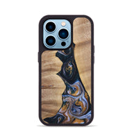 iPhone 14 Pro Wood+Resin Phone Case - Sheila (Teal & Gold, 700187)