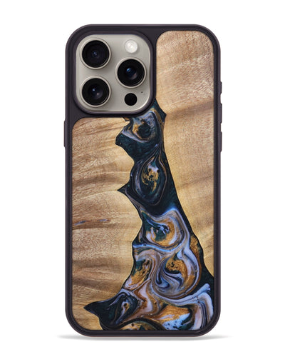 iPhone 15 Pro Max Wood+Resin Phone Case - Sheila (Teal & Gold, 700187)
