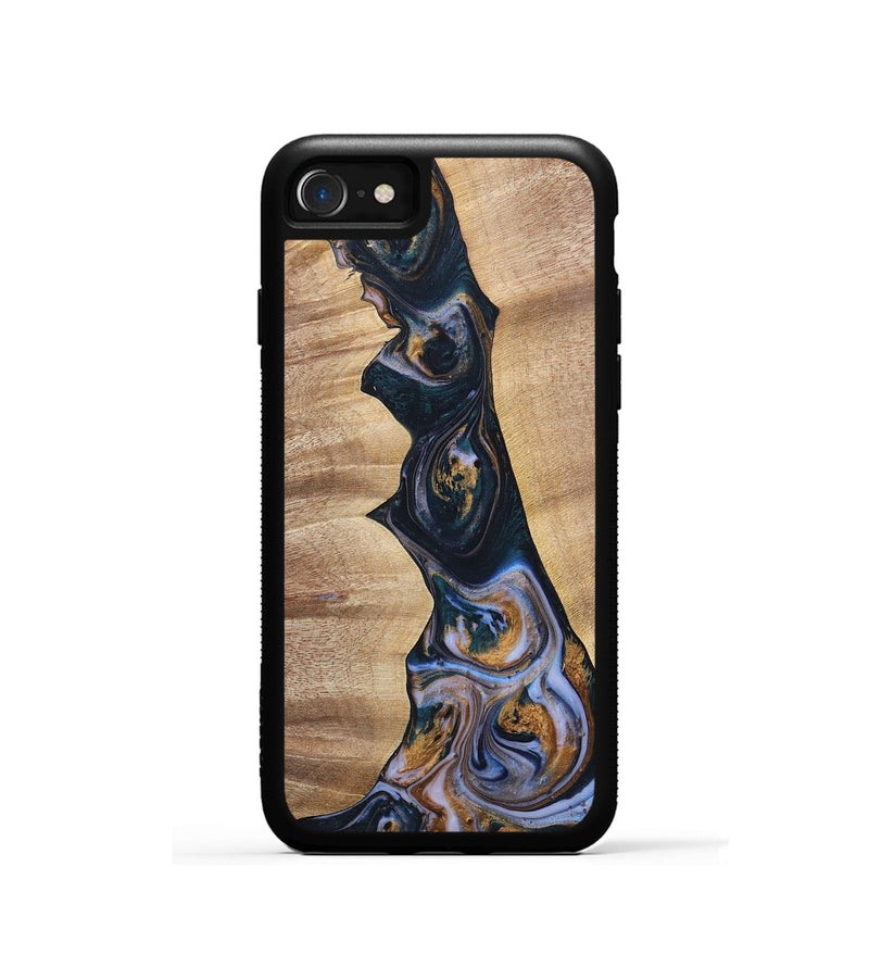 iPhone SE Wood+Resin Phone Case - Sheila (Teal & Gold, 700187)