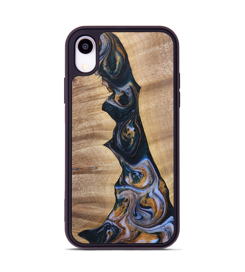 iPhone Xr Wood+Resin Phone Case - Sheila (Teal & Gold, 700187)