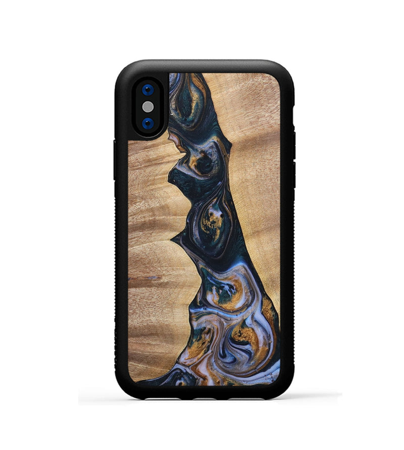 iPhone Xs Wood+Resin Phone Case - Sheila (Teal & Gold, 700187)