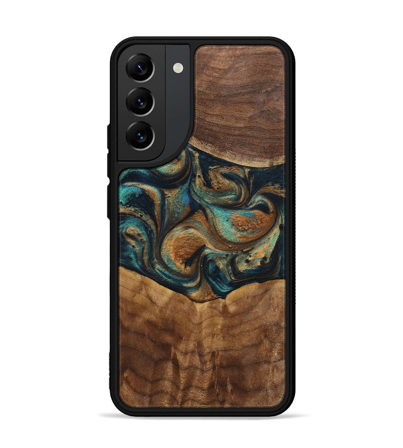 Galaxy S22 Plus Wood+Resin Phone Case - Sandra (Teal & Gold, 700190)