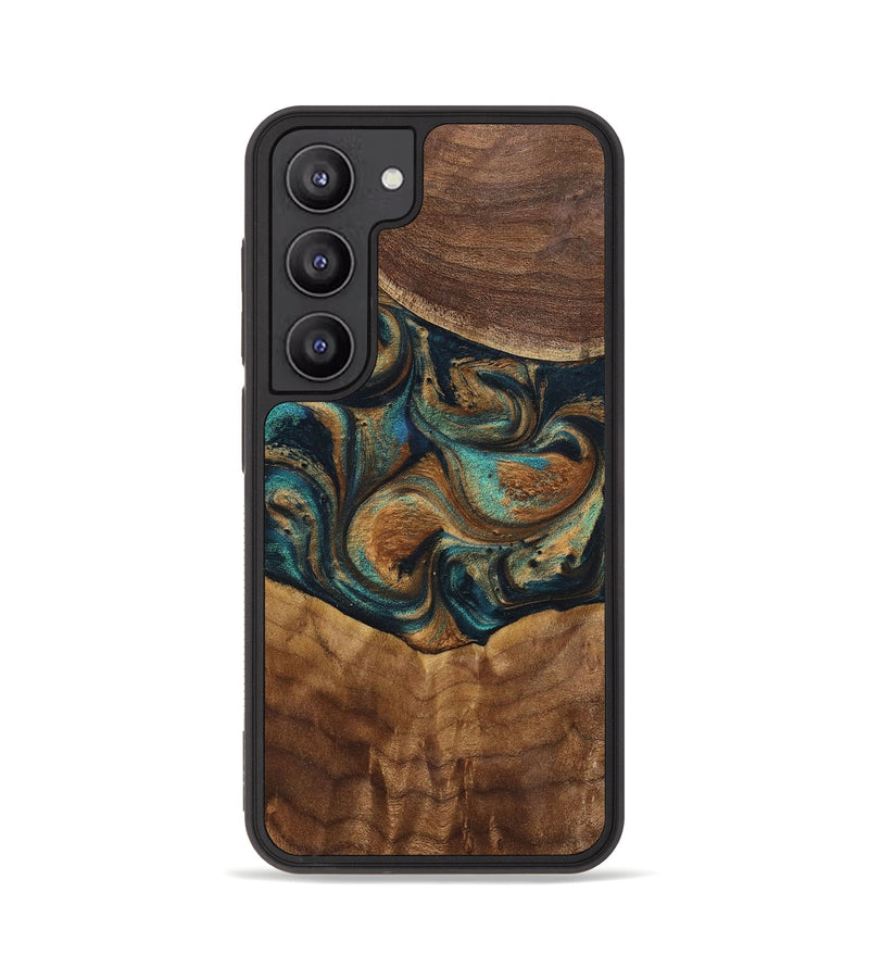 Galaxy S23 Wood+Resin Phone Case - Sandra (Teal & Gold, 700190)