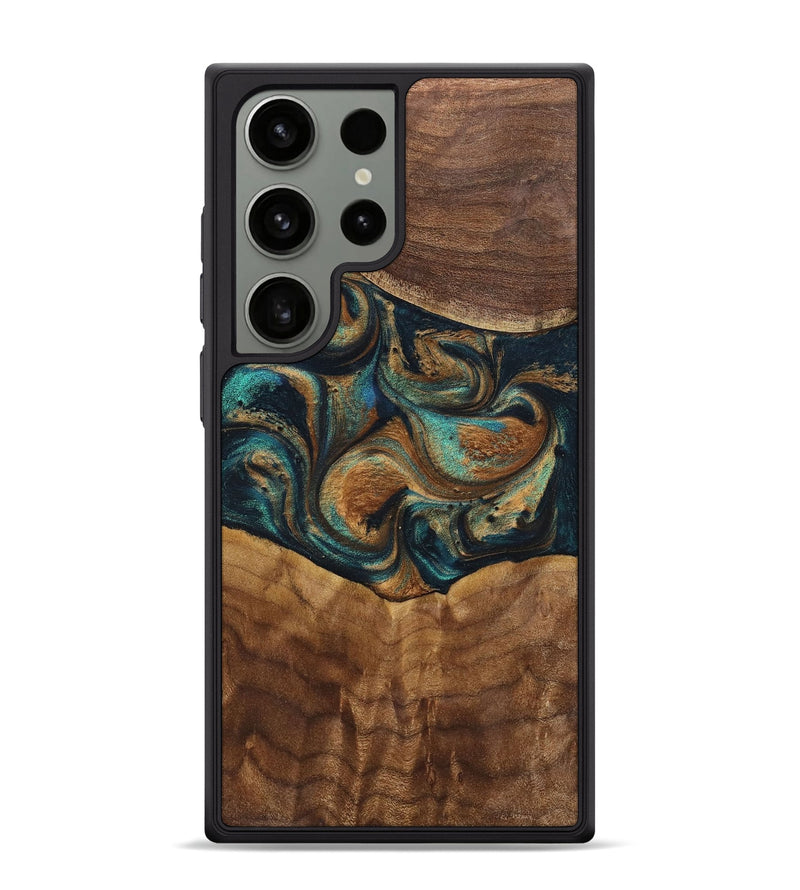 Galaxy S24 Ultra Wood+Resin Phone Case - Sandra (Teal & Gold, 700190)