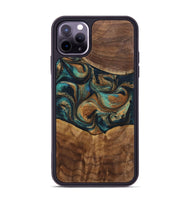 iPhone 11 Pro Max Wood+Resin Phone Case - Sandra (Teal & Gold, 700190)