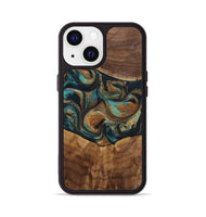 iPhone 13 Wood+Resin Phone Case - Sandra (Teal & Gold, 700190)