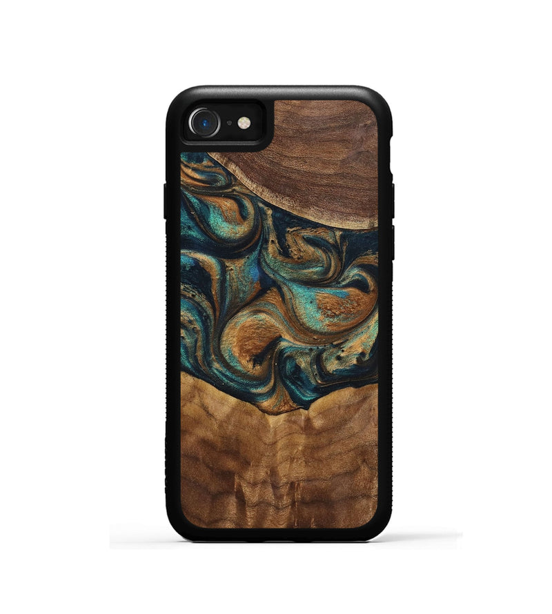 iPhone SE Wood+Resin Phone Case - Sandra (Teal & Gold, 700190)