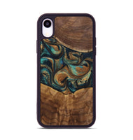 iPhone Xr Wood+Resin Phone Case - Sandra (Teal & Gold, 700190)