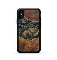 iPhone Xs Wood+Resin Phone Case - Sandra (Teal & Gold, 700190)
