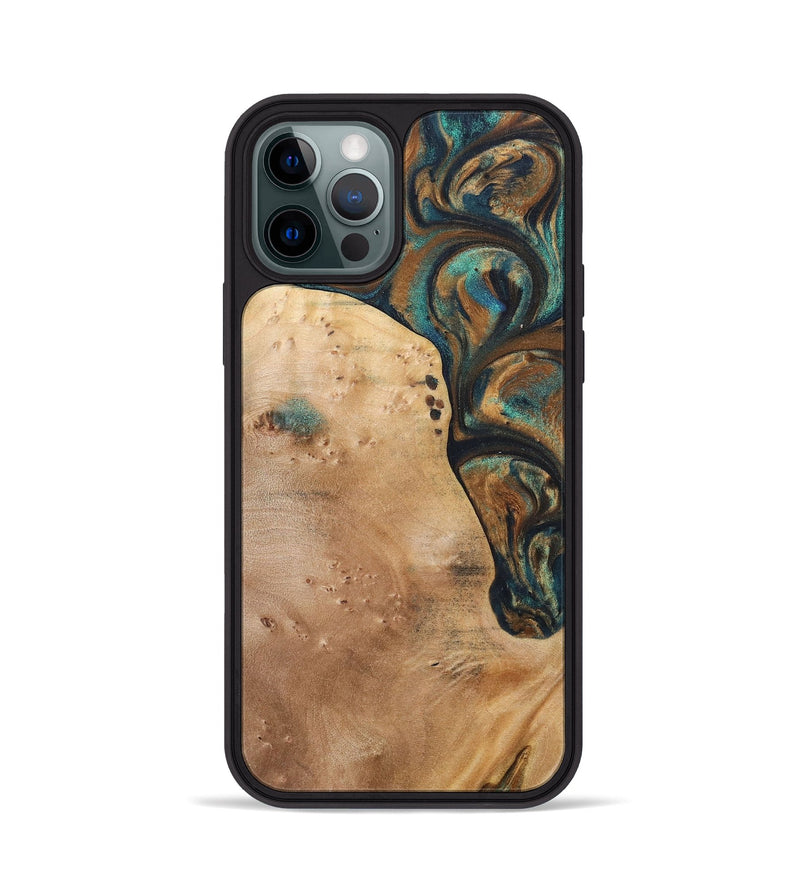 iPhone 12 Pro Wood+Resin Phone Case - Theodore (Teal & Gold, 700196)