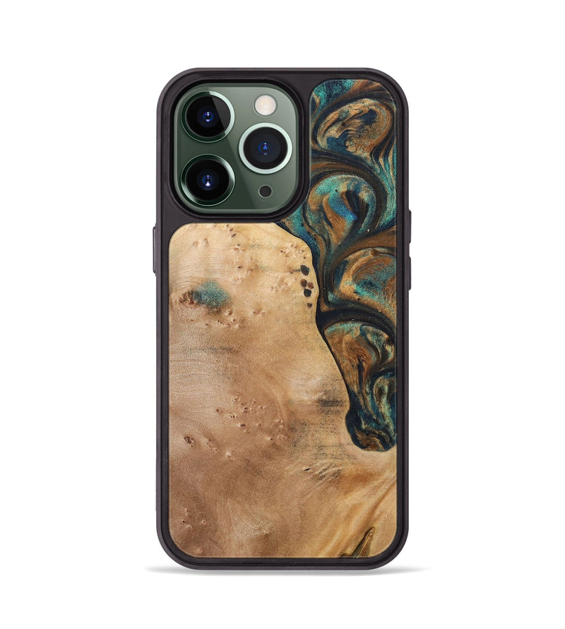 iPhone 13 Pro Wood+Resin Phone Case - Theodore (Teal & Gold, 700196)