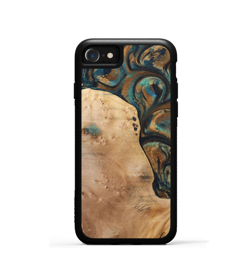 iPhone SE Wood+Resin Phone Case - Theodore (Teal & Gold, 700196)