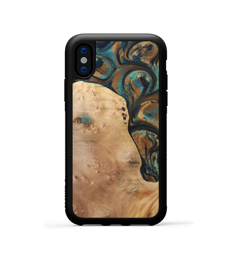 iPhone Xs Wood+Resin Phone Case - Theodore (Teal & Gold, 700196)