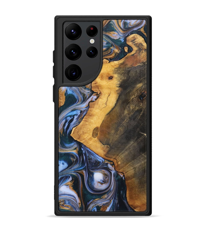 Galaxy S22 Ultra Wood+Resin Phone Case - Dawson (Teal & Gold, 700197)