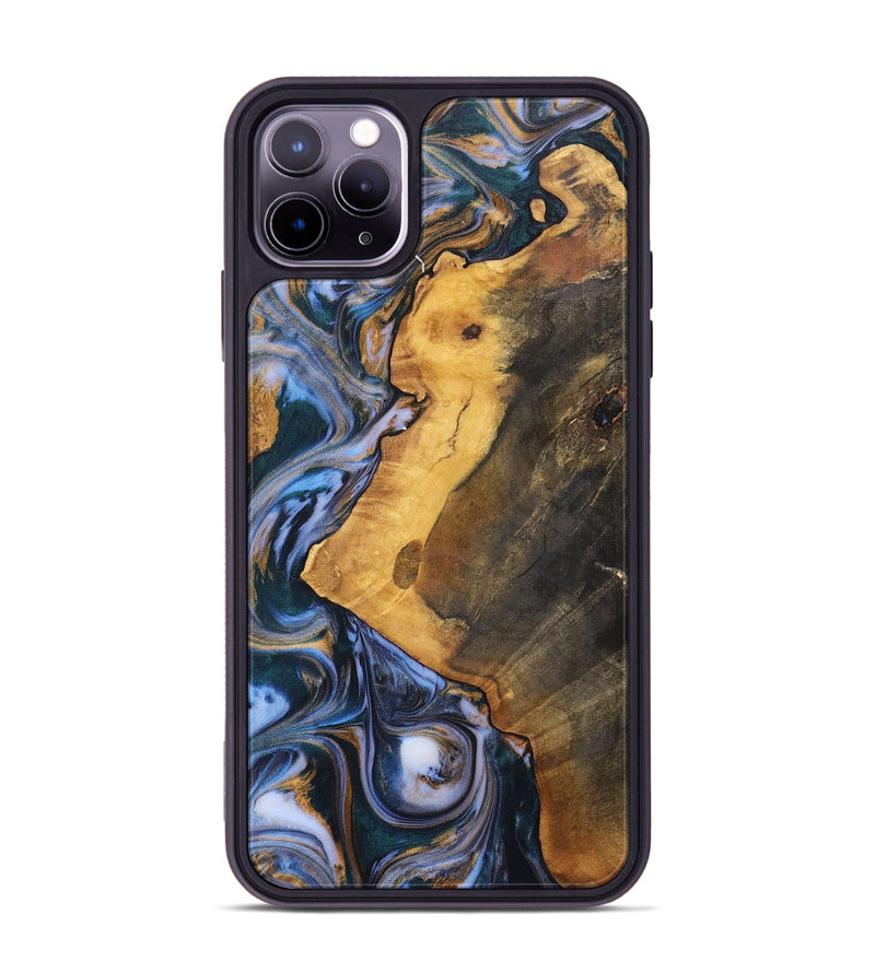 iPhone 11 Pro Max Wood+Resin Phone Case - Dawson (Teal & Gold, 700197)
