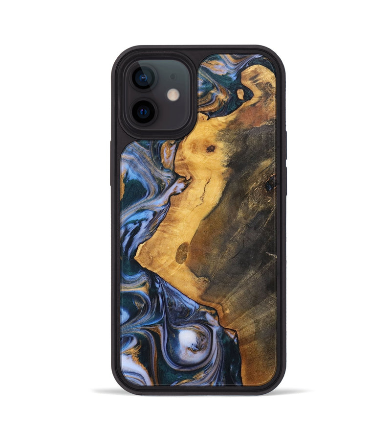 iPhone 12 Wood+Resin Phone Case - Dawson (Teal & Gold, 700197)