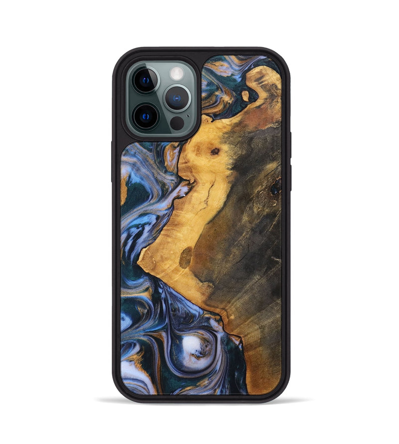 iPhone 12 Pro Wood+Resin Phone Case - Dawson (Teal & Gold, 700197)