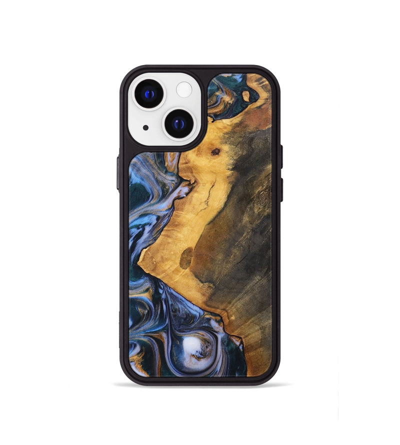 iPhone 13 mini Wood+Resin Phone Case - Dawson (Teal & Gold, 700197)